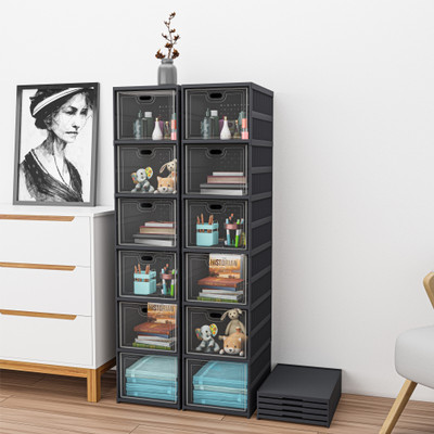 KUBER INDUSTRIES (Pack of 2) 6-Tier Transparent Plastic Collapsible Closet/Cabinet | Grey Plastic Free Standing Chest of Drawers(Finish Color - Grey, DIY(Do-It-Yourself))