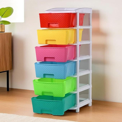 HOMESTIC by Kuber Industries 6-Tier Multipurpose Plastic Drawers Storage Organizer | Multicolor Plastic Free Standing Chest of Drawers(Finish Color - Multi, DIY(Do-It-Yourself))