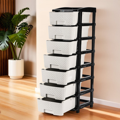 HOMESTIC by Kuber Industries 7-Layer Multi-Purpose Plastic Drawer Storage Organiser | Black & White Plastic Free Standing Chest of Drawers(Finish Color - Black::White, DIY(Do-It-Yourself))