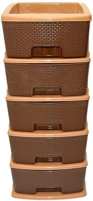 vokay MULTI Layer Plastic Modular Basket Drawer Chest Storage Plastic Free Standing Cabinet(Finish Color - Brown, Pre-assembled)