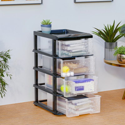 KUBER INDUSTRIES 4-Layer Collapsible Plastic Drawers Storage Organizer Plastic Free Standing Chest of Drawers(Finish Color - Transparent, DIY(Do-It-Yourself))