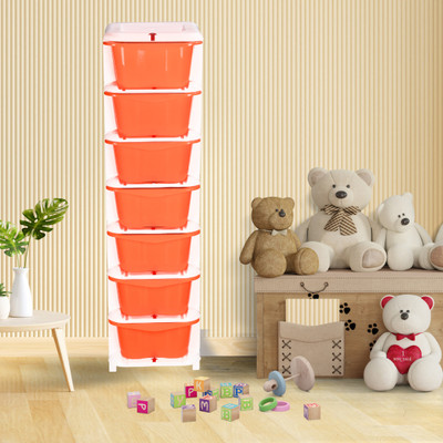 Indriyas 7XL Large Modular Storage Drawer Kitchen Rack Plastic Drawer for Toy Clothes Plastic Free Standing Chest of Drawers(Finish Color - ORANGE, DIY(Do-It-Yourself))