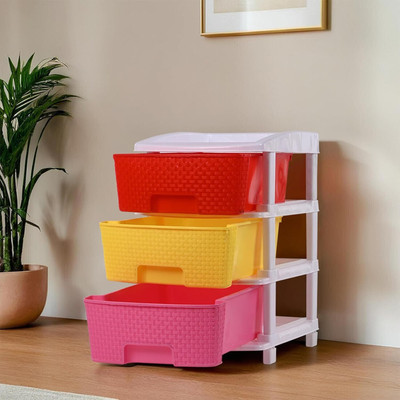 KUBER INDUSTRIES 3-Tier Multipurpose Plastic Drawers Storage Organizer | Multicolor Plastic Free Standing Chest of Drawers(Finish Color - Multi, DIY(Do-It-Yourself))