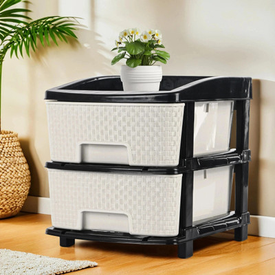 KUBER INDUSTRIES 2-Layer Multi-Purpose Plastic Drawer Storage Organiser | Black & White Plastic Free Standing Chest of Drawers(Finish Color - Black & White, DIY(Do-It-Yourself))
