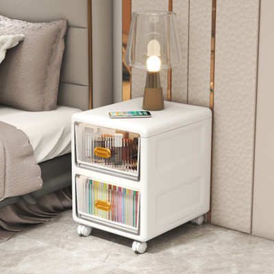KUBER INDUSTRIES 2-Layer Small Plastic Cabinet For Storage with 360-degree Wheels | White Plastic Free Standing Chest of Drawers(Finish Color - White, DIY(Do-It-Yourself))