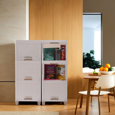 KUBER INDUSTRIES 6 Units Multipurpose ( 3 + 3 ) Folding Cabinet Storage Organizer | White Plastic Free Standing Cabinet(Finish Color - White, DIY(Do-It-Yourself))