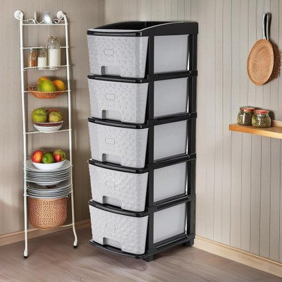 Floe 5 XL Multipurpose Drawer Plastic Modular Chest Storage Organizer Plastic Free Standing Chest of Drawers(Finish Color - Grey, DIY(Do-It-Yourself))