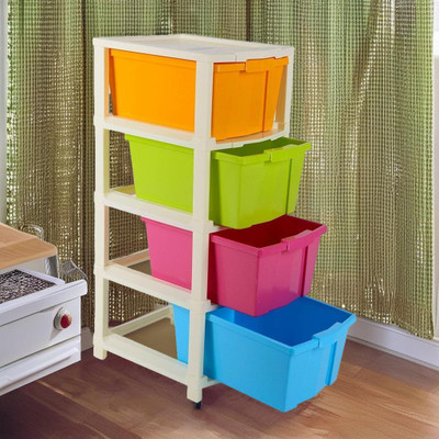 Floe 4XL Plastic Multi-Purpose Modular Drawer Chest Drawer Storage Organizer for Home Plastic Free Standing Chest of Drawers(Finish Color - Multicolor, DIY(Do-It-Yourself))