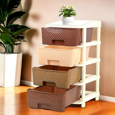 KUBER INDUSTRIES 4-Tier Multipurpose Plastic Drawers Storage Organizer | Brown Plastic Free Standing Chest of Drawers(Finish Color - Brown, DIY(Do-It-Yourself))