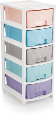N H Enterprise Multipurpose 5 Drawer Plastic Modular Chest Storage Organizer ( Multicolor ) Plastic Free Standing Chest of Drawers(Finish Color - Multicolor, DIY(Do-It-Yourself))