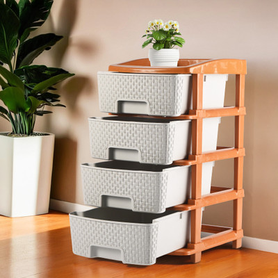 KUBER INDUSTRIES 4-Layer Multi-Purpose Plastic Drawer Storage Organiser | White & Golden Plastic Free Standing Chest of Drawers(Finish Color - White & Golden, DIY(Do-It-Yourself))