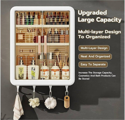 J K INTERNATIONAL 3 Compartments Plastic Storage Cabinet For Makeup, Skincare,(Multicolor)