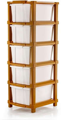 J K INTERNATIONAL 5 Compartments Plastic Multipurpose Drawer, Storage Organizer Home(White)