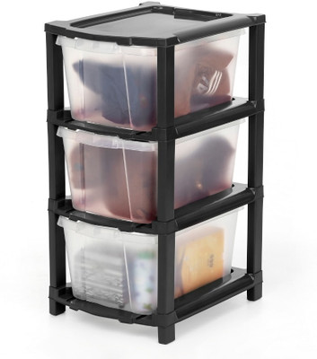 KAVIRA 3 Compartments plastic Transparent Plastic Modular Drawer System for Home, Office, Hospital(Black)