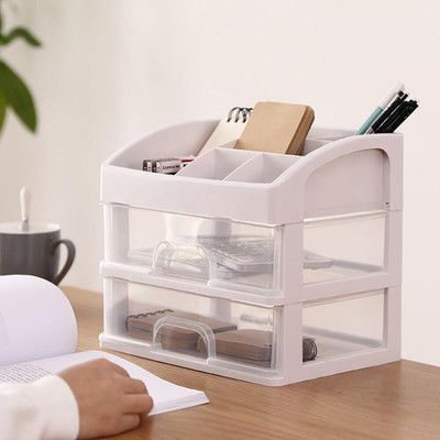 KUBER INDUSTRIES 2 Layer Cabinet Drawer Box|Desktop Storage Box| White Plastic Free Standing Cabinet(Finish Color - White, DIY(Do-It-Yourself))