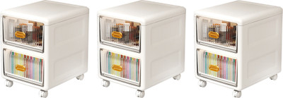 KUBER INDUSTRIES (Set of 3) Small Plastic 2-Layer Cabinet For Storage with 360-degree Wheel|White Plastic Free Standing Chest of Drawers(Finish Color - White, DIY(Do-It-Yourself))