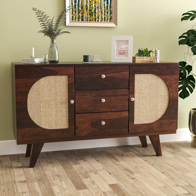 Navya Handicraft Solid Sheesham Wood Sideboard Cabinet with 3 Drawers and 2 Door Storage Solid Wood Free Standing Sideboard(Finish Color - Walnut Finish3, DIY(Do-It-Yourself))