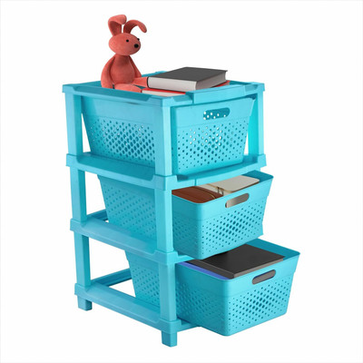 JD FRESH JD FRESH 3-Tier Plastic Storage Cabinet Organizer PP Collapsible Wardrobe(Finish Color - Blue, DIY(Do-It-Yourself))