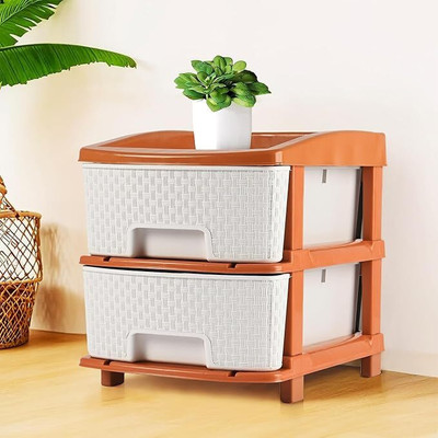 HOMESTIC by Kuber Industries 2-Tier Multipurpose Plastic Drawers Storage Organizer | Brown & White Plastic Free Standing Chest of Drawers(Finish Color - Brown & White, DIY(Do-It-Yourself))