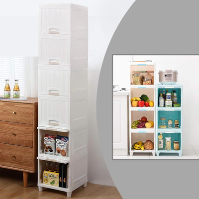 JD FRESH 6 UNITS PLASTIC FOLDABLE SINGLE DOOR CUPBOARD FOR CLOTH STORAGE MODULAR CABINET PVC Collapsible Wardrobe(Finish Color - WHITE TIER 6, DIY(Do-It-Yourself))