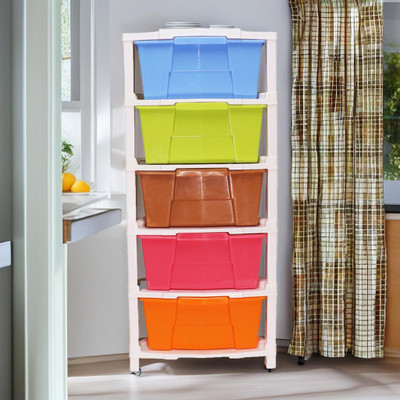 AOOMI Multipurpose 5 Drawer Plastic Modular System Multi Color Drawer use of home,office Plastic Free Standing Chest of Drawers(Finish Color - Multicolor, DIY(Do-It-Yourself))
