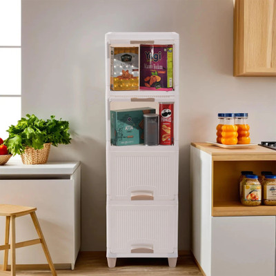 KUBER INDUSTRIES 4 Units Multipurpose Folding Cabinet Storage Organizer | White Plastic Free Standing Cabinet(Finish Color - White, DIY(Do-It-Yourself))
