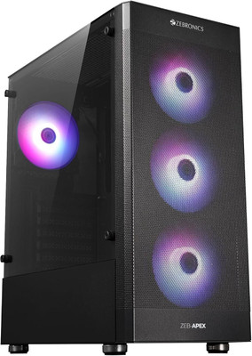 ZEBRONICS APEX Gaming Cabinet, Full-Tower, E-ATX/ATX/mATX/ITX, 4 ARGB Fans Full Tower Cabinet with USB 2.0 and USB 3.0 Ports Compatible with Gaming Console(Black)