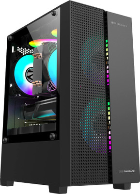 ZEBRONICS TWOFACE Gaming Mini-Tower mATX/ITX, 3 RGB Fans,Tempered Glass Mini Tower Cabinet with USB 2.0 and USB 3.0 Ports Compatible with Gaming Console(Black)