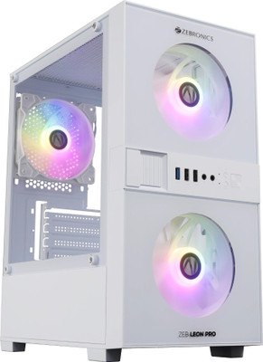 ZEBRONICS Leon PRO Gaming Cabinet, Mini-Tower, mATX/ITX, 3 RGB Fans, Tempered Glass Gaming Cabinets Cabinet with USB 2.0 and USB 3.0 Ports Compatible with Gaming Console(White)