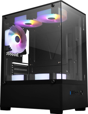 ZEBRONICS Iceberg Gaming Chassis, mATX/Mini ITX, Tempered Glass, 5 Fans Mid tower Cabinet with USB 2.0 and USB 3.0 Ports Compatible with Gaming Console(Black)