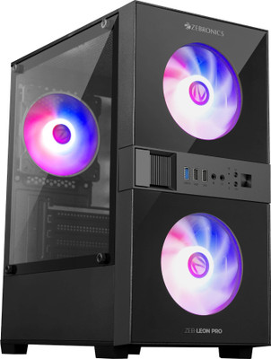 ZEBRONICS Leon PRO Gaming, Mini-Tower, mATX/ITX, 3 RGB Fans, Tempered Glass Gaming Cabinets Cabinet with USB 2.0 and USB 3.0 Ports Compatible with Gaming Console(Black)