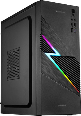 ZEBRONICS Lightning Cabinet Mini-Tower ATX/mATX/ITX,80mm Fan, LED Strip, USB 3.0 Mid Tower Cabinet with USB 2.0 and USB 3.0 Ports Compatible with Computer(Black)