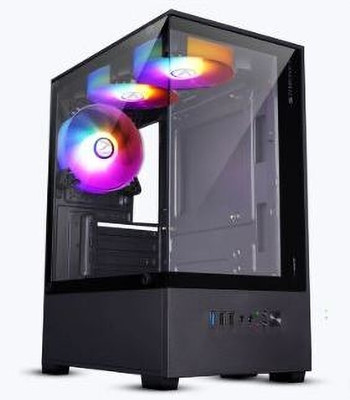 ZEBRONICS ROBUST Gaming Chassis, mATX/Mini ITX, Tempered Glass, 120mm LED 3 Fans Mid tower Cabinet with USB 2.0 and USB 3.0 Ports Compatible with Gaming Console(Black)