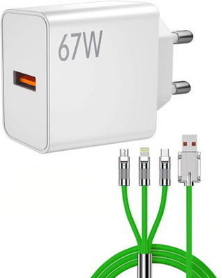 Retail Infinity 3-in-1 6amp Fat Cable with 67Watt Fast Charger Cable Protector(Multicolor)