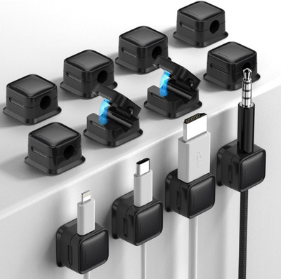 waztex 12 Pack Magnetic Cord Organizer Holder for Home,Office,Car,Desk Cable Protector(Black)