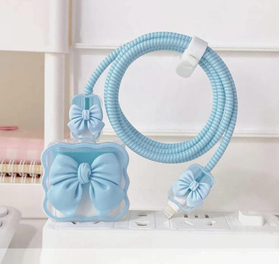 JOBINKA 3D Cute Heart Design Soft Silicone Protective 18W-20W Apple Charger Case Cover Cable Protector(Blue)