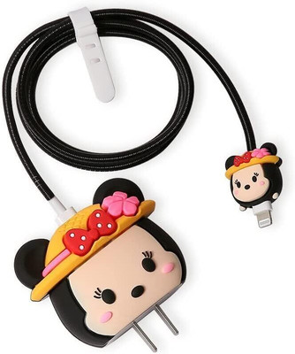 ZimniasO Charger Cover for iPhone 18W-20W Charger, Cute 3D Design Minnie hat protector Cable Protector(Black)
