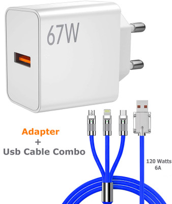 Retail Infinity 67Watt Fast Charger with usb to 3-in-1 6AMP Fast Charging Cable Protector(Multicolor)