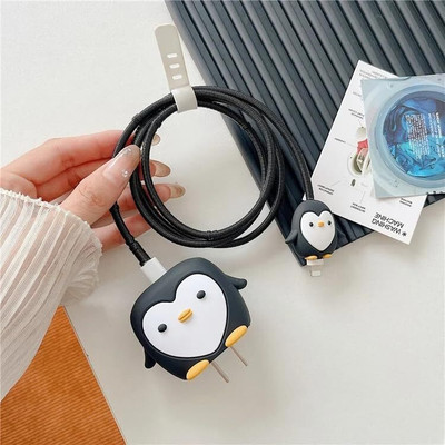 Oncraves Charger Cover for Samsung 25W, 3D Black Pangwin Cable Protector(Black)