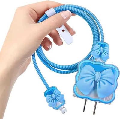 Coverskart Charger Cover for iPhone 18W-20W Charger 3D Cartoon Bow Blue Case Cable Protector(Blue)