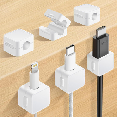 WOKO 6 PCs Magnetic Cord Organizer, Wire Holder Organizer for Office, Car, Desk Cable Protector(White)