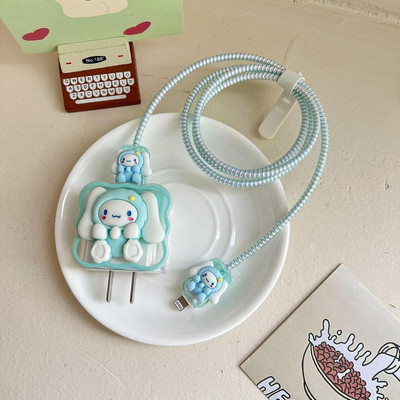 Micvir Charger Cover for iPhone 18W-20W Charger, 3D Cartoon Design Cat Sky, Spiral Cable Protector(Blue)