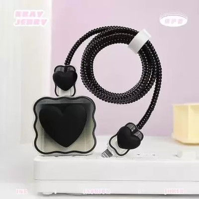 AUDICE iPhone Charger Cover For 18W/20W | Cute BlackHeart| Sprial Cable Protector(Black)
