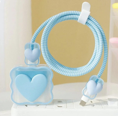 RUPELIK 3D Cute Heart Design Soft Silicone Protective 18W-20W Apple Charger Case Cover Cable Protector(Blue)