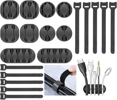 BROGBUS 20pcs Cord Cable Wire Holder Protector Organizer Accessories Self Adhesive Cable Protector(Black)