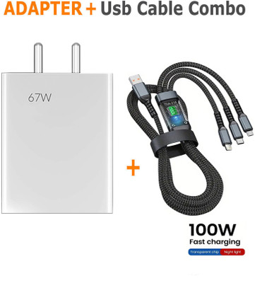 Retail Infinity Fast Charging Combo 100W 3-in-1 Charging cable 67Watt Adapter Cable Protector(Multicolor)