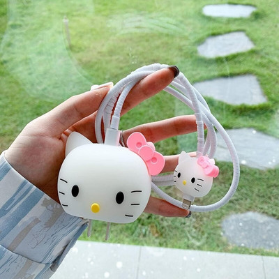 WEI INTERNATIONAL Compatible for iPhone Charger Cover for 18-20W Full Protection WHITE KITTY Cable Protector(White)