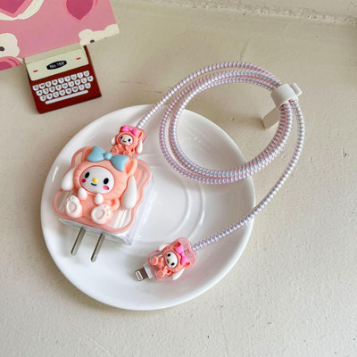 ProLook Cute Teddy Adapter Cover For iPhone Charger 18/20W with 360°Protection & With Cable Protector(Pink)