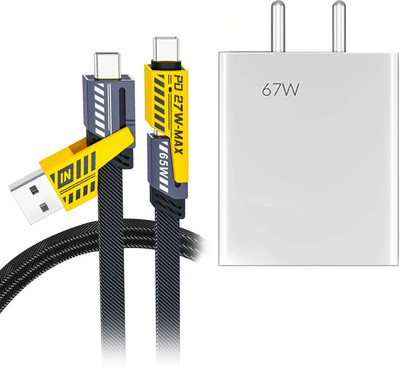 Retail Infinity 67W Fast Charging Combo 4-in-1 8AMP Charging cable with 67W Adapter Cable Protector(Multicolor)