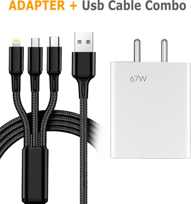 Retail Infinity 3-in-1 3AMP Charging cable with 67Watt Fast Adapter Combo Cable Protector(Multicolor)